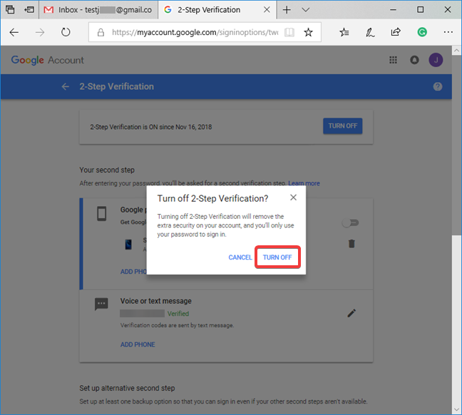 Turn off confirmation for Google 2-Step Verification