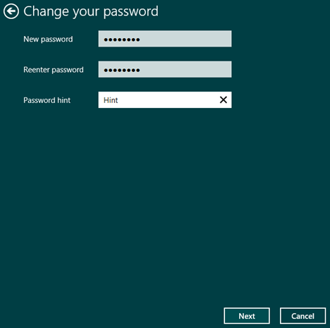 Windows 8.1, PC Settings, user, account, local, password, change