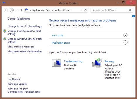 Action Center, Windows 8, Messages, Settings, Checks, Windows 8.1