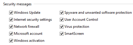 Action Center, Windows 8, Messages, Settings, Checks, Windows 8.1