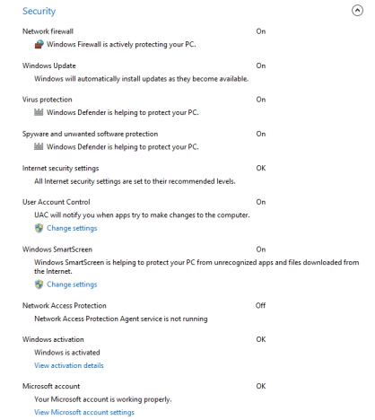 Action Center, Windows 8, Windows 8.1, security, checks, management