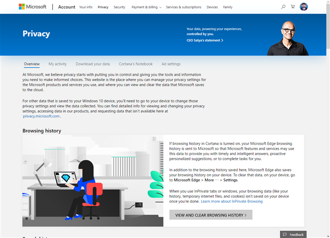 The privacy dashboard for your Microsoft account