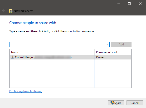 The sharing wizard from Windows