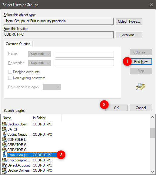 Finding all the users and groups registered on the PC