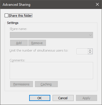 The Advanced Sharing window