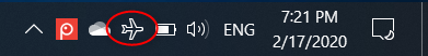 The Airplane mode icon from Windows 10