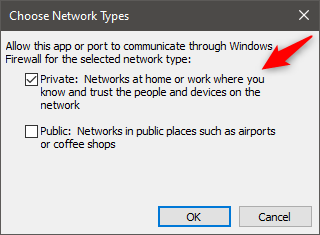 Choosing the network types on which the app is allowed through the firewall