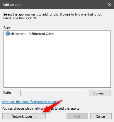 The Network types button
