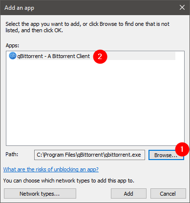 Manually adding an app to the firewall list