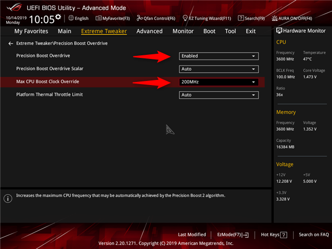 AMD Ryzen 7 3700X: PBO enabled, and AutoOC Offset set to 200 MHz