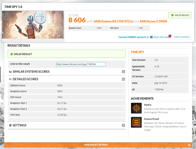 Benchmark result in 3DMark Time Spy