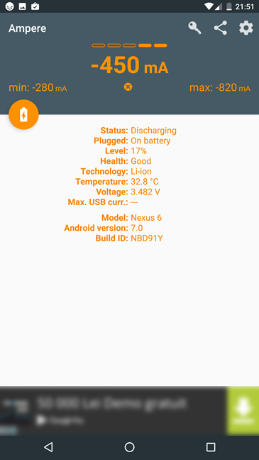 Ampere, Android, app, battery