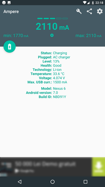Ampere, Android, app, battery