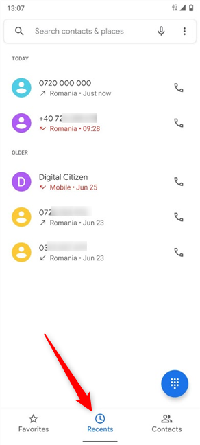 Access Recents for your call history