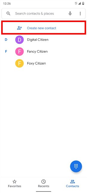 Add a new contact with the Create new contact option