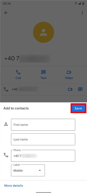 Insert details for the new contact and Save