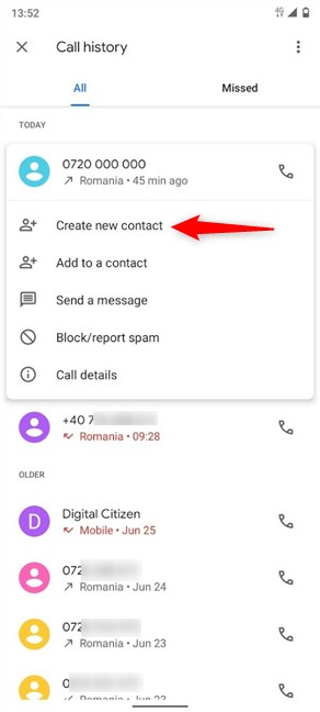 Tap on Create new contact