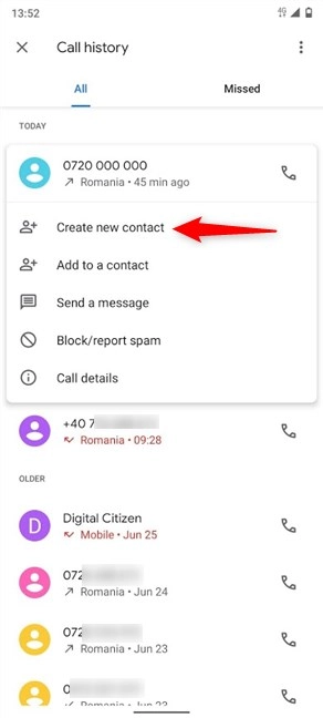 Tap on Create new contact