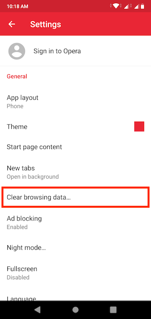 Access Clear browsing data