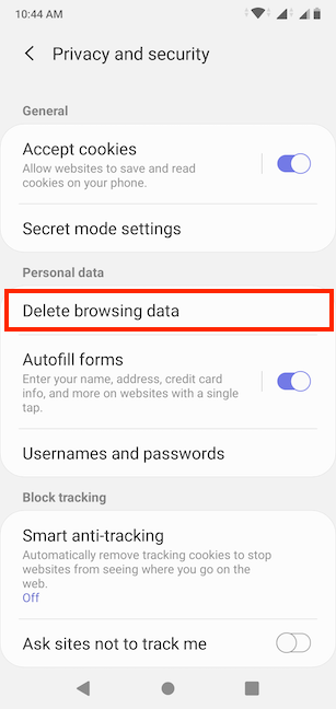 Access Delete browsing data