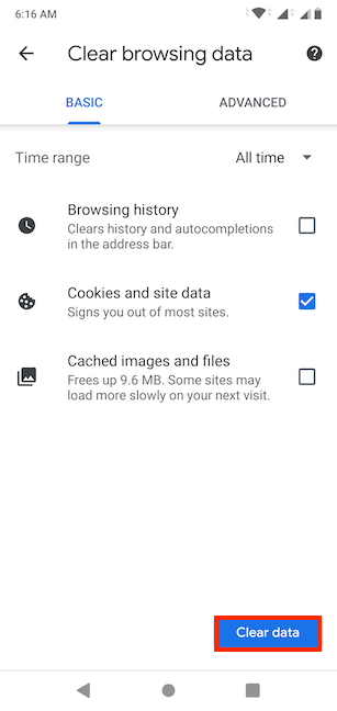 Decide what to delete and press Clear data