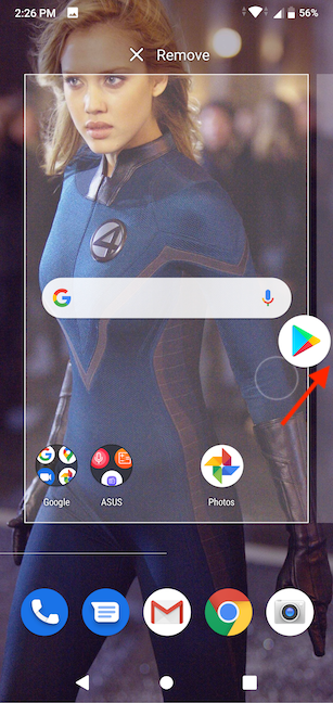 Drag the icon to the edge of the screen