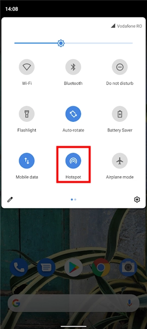 Tap to enable the Android Hotspot feature