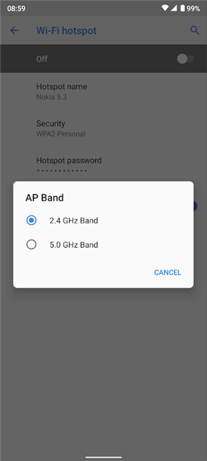 You can select a different AP band to boost hotspot speed