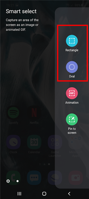 Use Smart select to take screenshots
