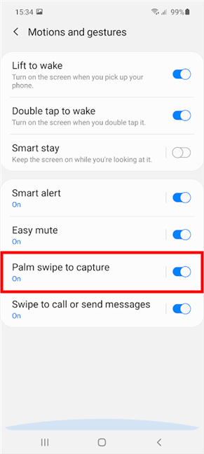 Turn On Palm swipe to capture