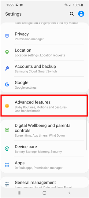 Access Advanced features in the Settings app