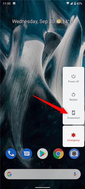 Press Screenshot from the Power button menu