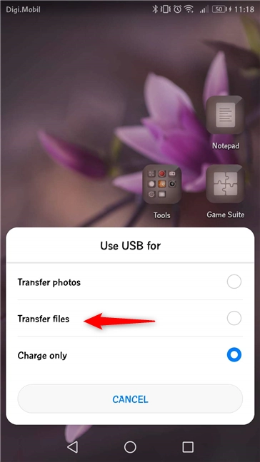 Transfer files using USB between Android and Windows 10