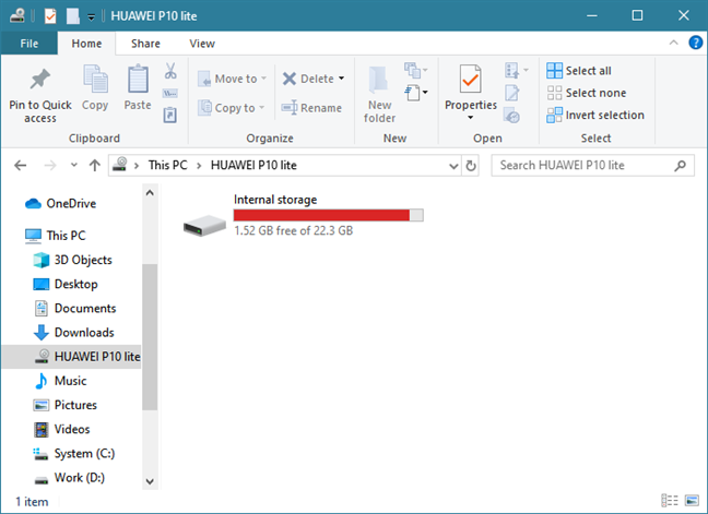 The internal memory is shown as a drive in File Explorer