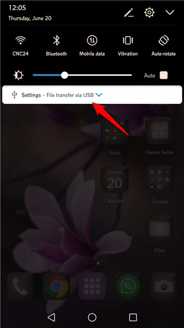 USB Settings notification