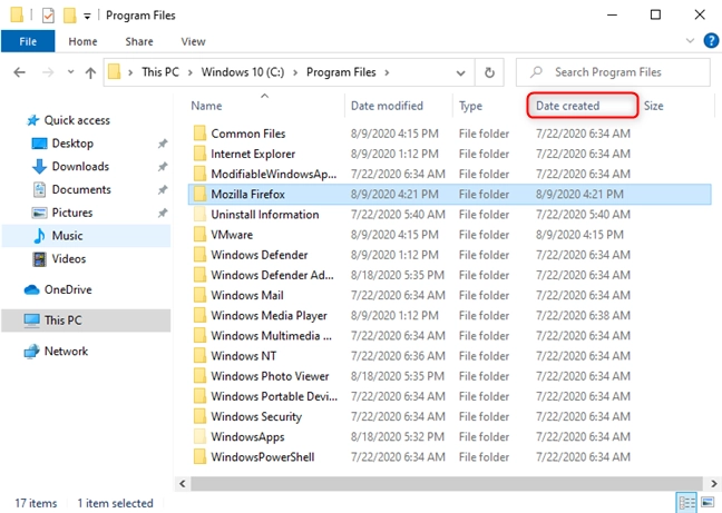 See when a program's installation folder was created