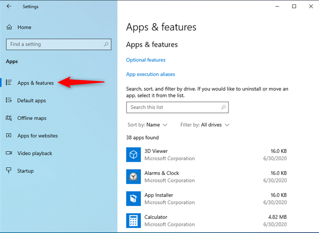 Make sure that Apps &amp; features is selected