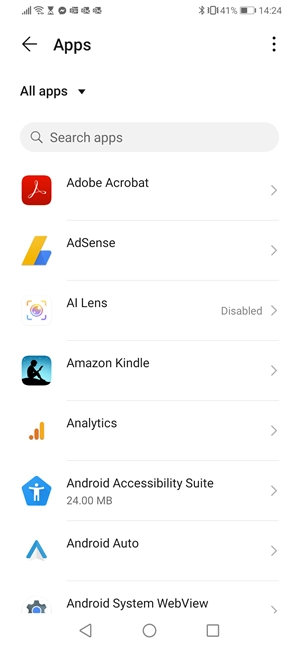 The list of apps installed on your Android device