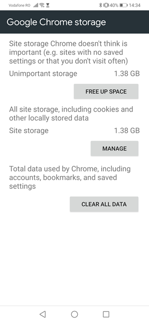Google Chrome's storage cleanup options
