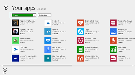 Windows 8.1, apps, list, Store, installed, not installed