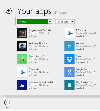 Windows 8.1, apps, list, Store, installed, not installed