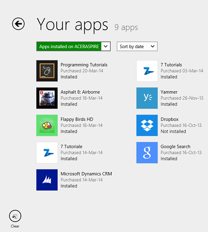 Windows 8.1, apps, list, Store, installed, not installed