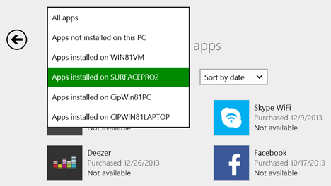 Windows 8.1, apps, list, Store, installed, not installed