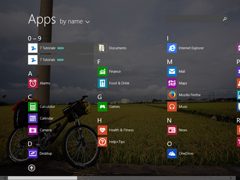 Windows 8.1, Apps View, category, name, installed date, usage, programs