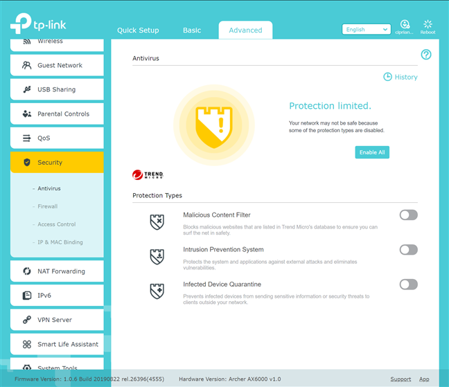 TP-Link Archer AX6000 - Security features provided by Trend Micro