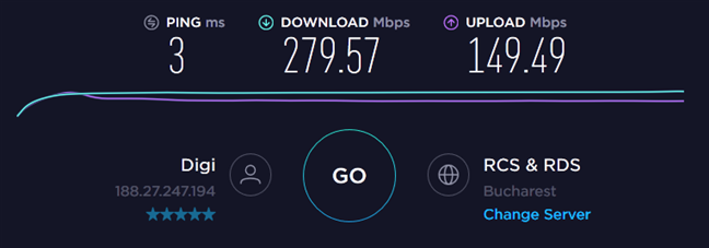 Speedtest results when using the gaming laptop