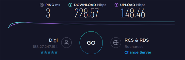 Speedtest results when using the TP-Link Archer T2U Plus on a desktop PC