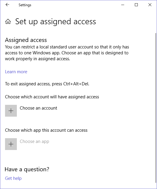 Windows 10, assigned access