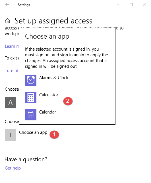 Windows 10, assigned access