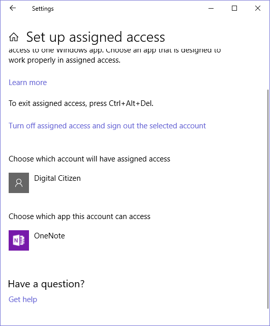 Windows 10, assigned access